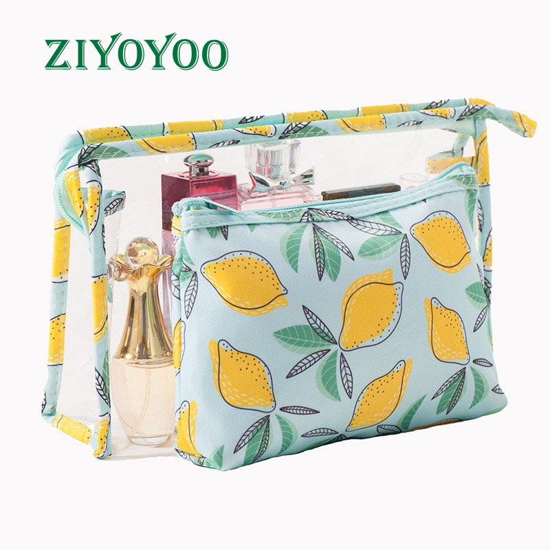Girl's Cute Cartoon Waterproof PVC Nylon Polyester Make Up 3 PCS Cosmetic Bag Set