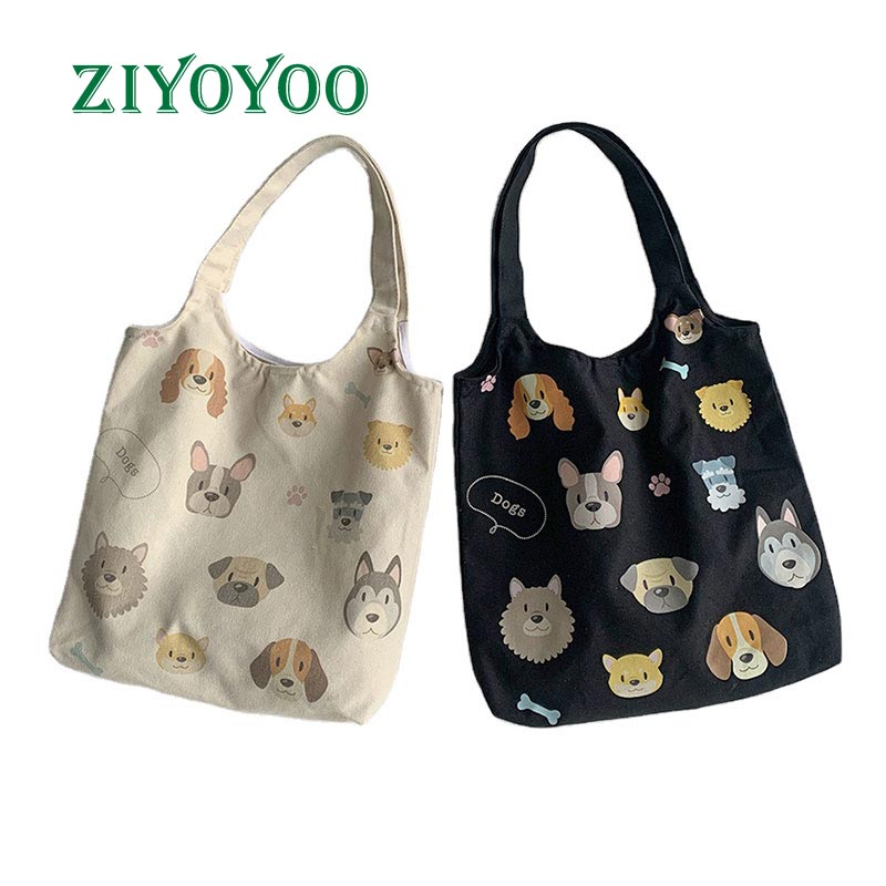 School Literature Portable Shoulder Poly Cotton Student White Print Cute Dog Tote Bag,beach Tote Bag,shopping Bag Dog