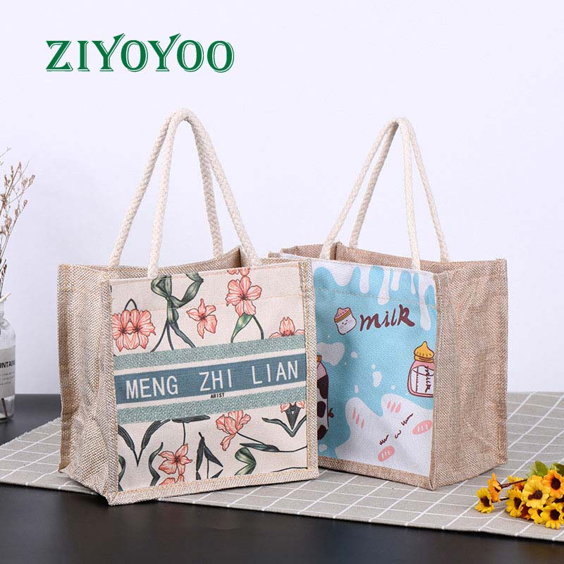 Burlap Tote Bag for Girl Women Shopping