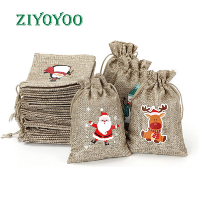 linen burlap candy bag christmas drawstring