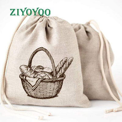 Linen Round Storage Bread Drawstring Bags