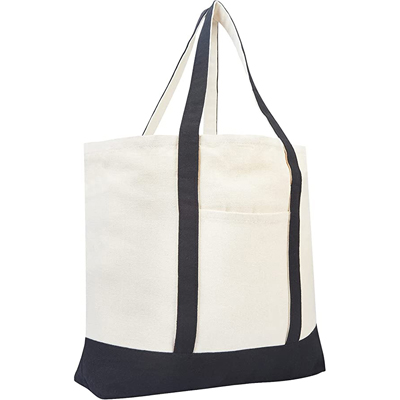 Customized Oversized Beach Cotton Quilted Shopping Bag Large Canvas Tote Bags with Multiple Pocket